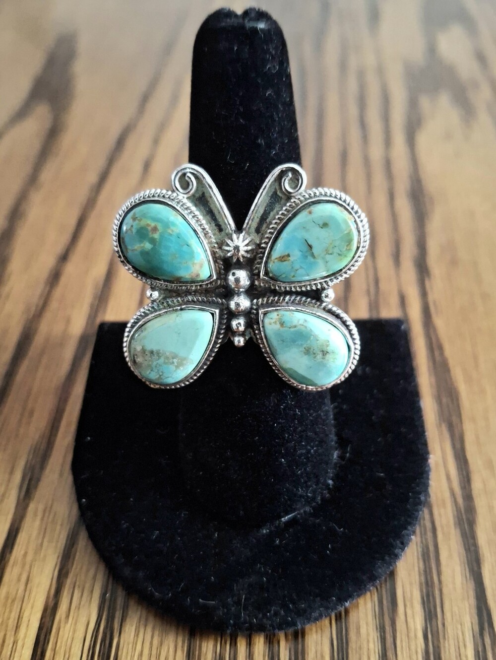 Turquoise Butterfly Ring Sterling Silver Size 7